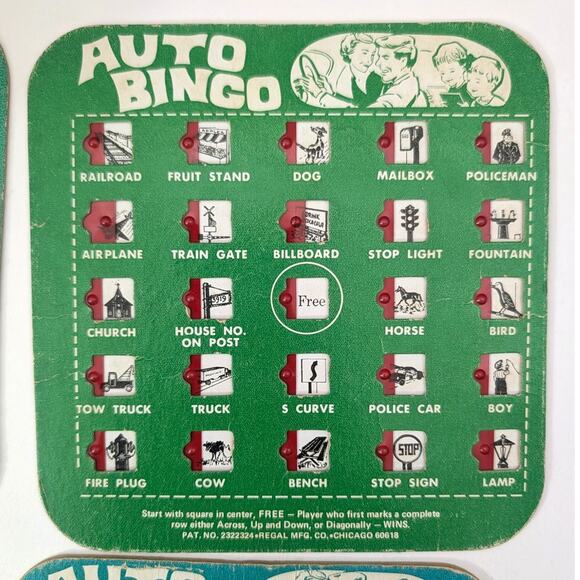 Lot of 7 Vtg Travel Cardboard Auto Bingo Cards by Regal Games  Pink Blue Green - Picture 6 of 16